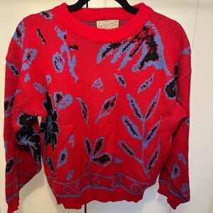 Vintage Red and Blue Floral Sweater Size M